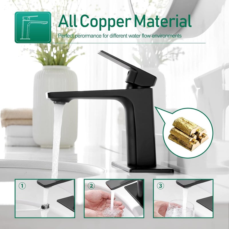 VOTON Black Bathroom Faucet Single Handle Bathroom Faucets for Sink 1 Hole Rv Lavatory Vanity Faucet with Pop-up Drain and Water Supply Lines - Image 3